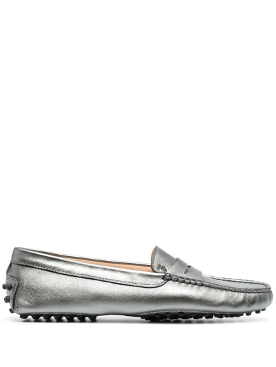 Shop Tod's Gommino Loafers In Metallic