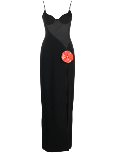 Shop David Koma Evening Dress With Flower Appliqué In Black