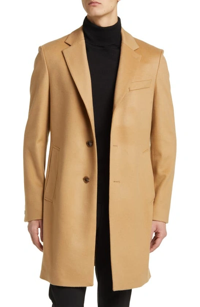 Shop Hugo Boss Hyde Longline Wool Blend Coat In Medium Beige