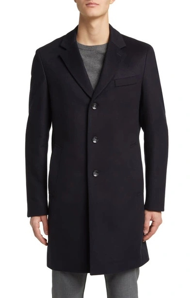 Shop Hugo Boss Hyde Longline Wool Blend Coat In Dark Blue