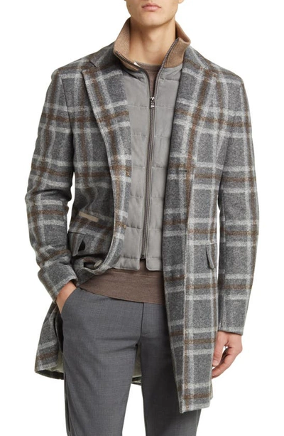 Shop Hugo Boss Hyde Plaid Notch Lapel Coat With Removable Dickey In Medium Grey