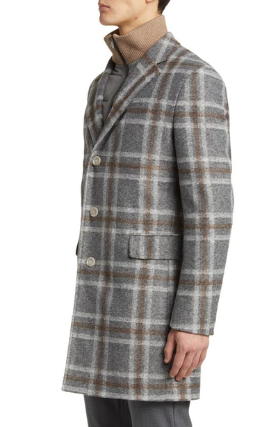 Shop Hugo Boss Hyde Plaid Notch Lapel Coat With Removable Dickey In Medium Grey
