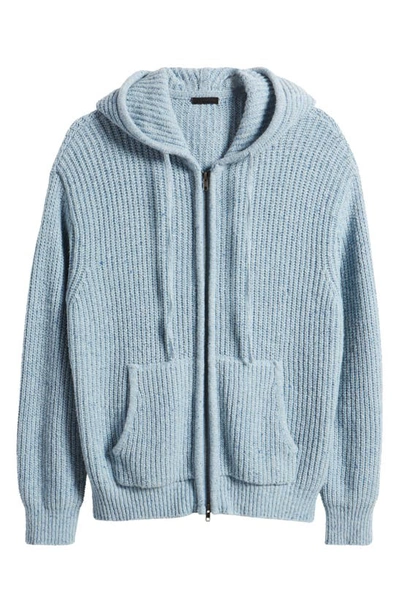 Shop Atm Anthony Thomas Melillo Ribbed Wool Blend Sweater Hoodie In Heather Denim Blue