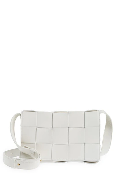 Shop Bottega Veneta Intrecciato Leather Crossbody Bag In White Gold