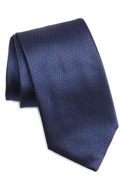 Shop Canali Micropattern Silk Tie In Dark Blue