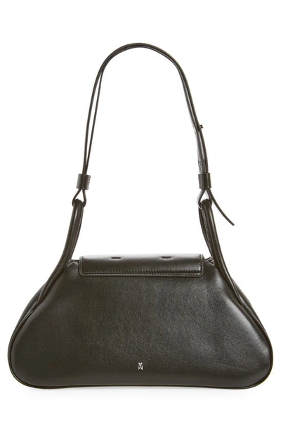 Shop Amina Muaddi Gemini Leather Shoulder Bag In Nappa Black/ Silver Hardware