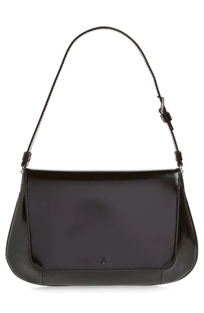 Shop Amina Muaddi Ami Leather Shoulder Bag In Spazzolato Black/silver
