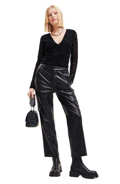 Shop Desigual Danielo Zebra Pattern Long Sleeve Bodysuit In Black
