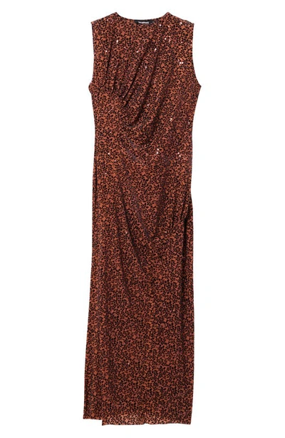 Shop Desigual Sequin Devoré Velvet Midi Dress In Brown