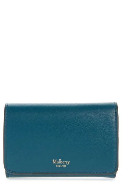 Shop Mulberry Continental Leather Trifold Wallet In Titanium Blue