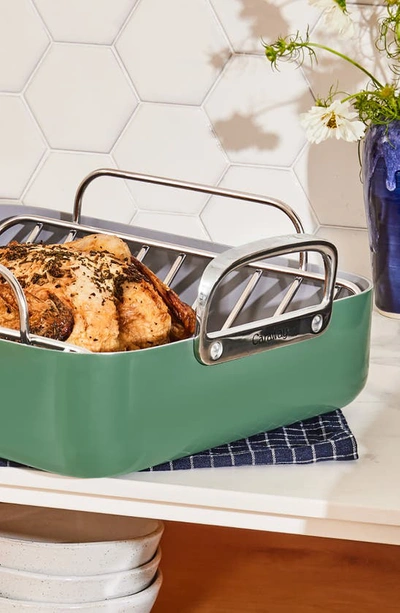 Caraway Non-stick Ceramic-coated 16.5" Roasting Pan With Rack In Sage