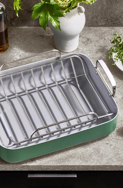 Shop Caraway Ceramic Nonstick Roasting Pan & Wire Rack In Sage