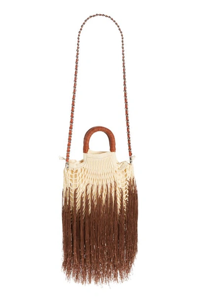 Shop Petit Kouraj Mini Fringe Top Handle Bag In Bamboo
