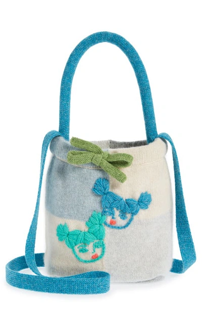 Shop Yanyan Check Wool Knit Handbag In Blue/ Green