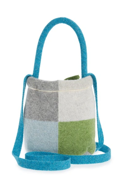 Shop Yanyan Check Wool Knit Handbag In Blue/ Green
