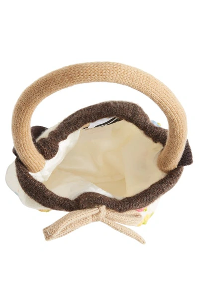 Shop Yanyan Daisy Embroidered Knit Handbag In Cream