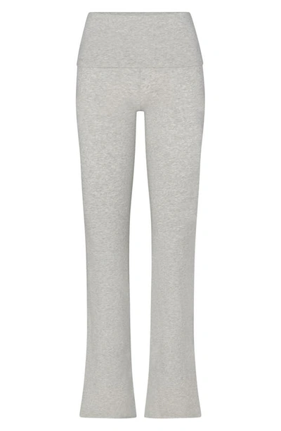 Shop Skims Stretch Cotton Jersey Foldover Pants In Light Heather Grey