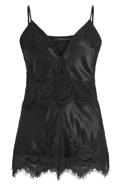 Allsaints Ophelia Lace Inset Satin Camisole In Black