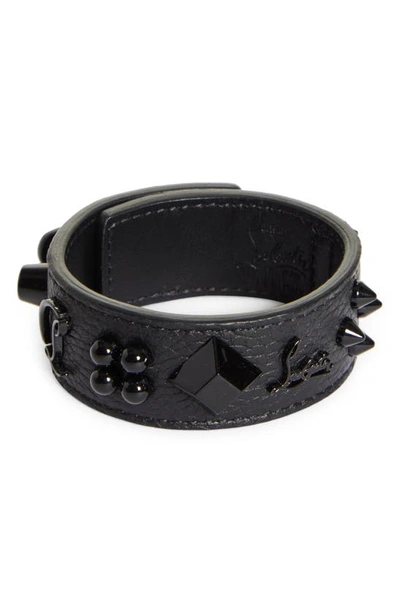 Shop Christian Louboutin Paloma Loubinthesky Leather Bracelet In Cm53 Black/ Black