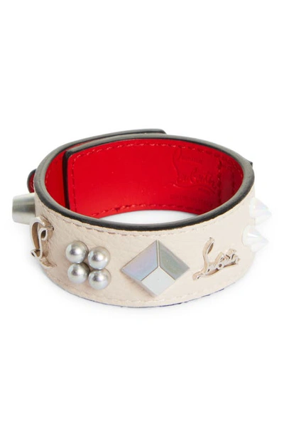 Shop Christian Louboutin Paloma Loubinthesky Leather Bracelet In F609 Leche/ Multi