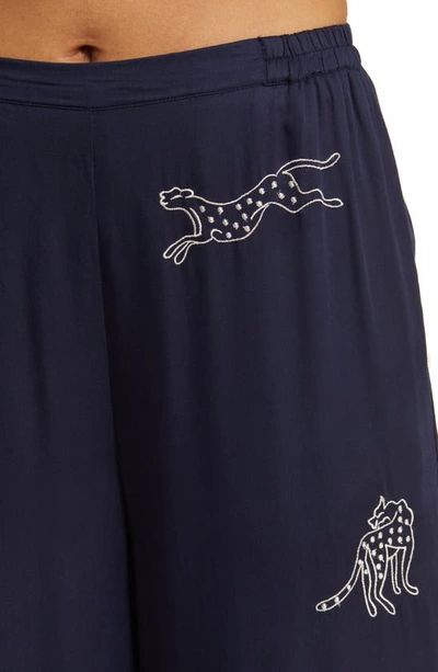 Shop Sani Animal Embroidered Sateen Pajamas In Navy