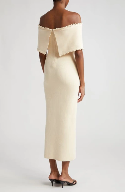 Shop Lela Rose Off The Shoulder Rib Knit Midi Dress In Ivory