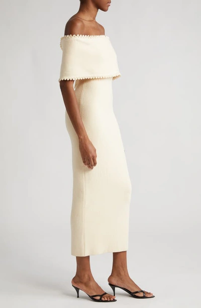 Shop Lela Rose Off The Shoulder Rib Knit Midi Dress In Ivory