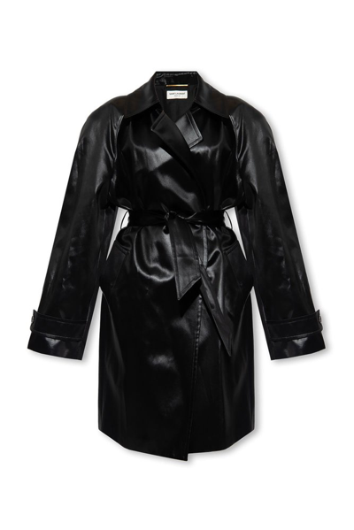 Shop Saint Laurent Belted Trench Coat In Black