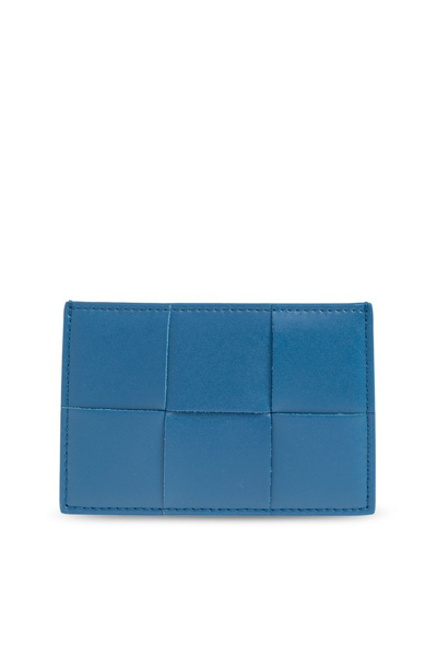 Shop Bottega Veneta Signature Weave Card Holder In Blue