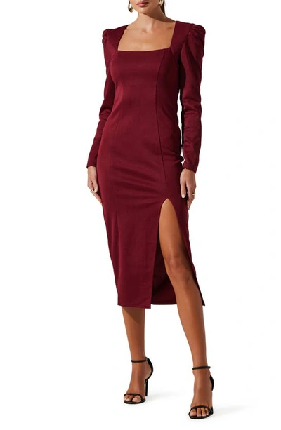 Shop Astr Back Cutout Long Sleeve Midi Dress In Wine