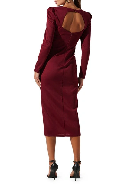 Shop Astr Back Cutout Long Sleeve Midi Dress In Wine