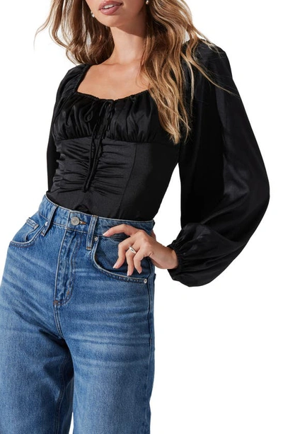 Shop Astr Balloon Sleeve Top In Black