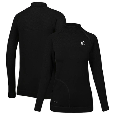 Shop Levelwear Black New York Yankees Verse Asymmetrical Raglan Tri-blend Quarter-zip Jacket