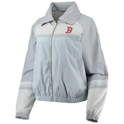 Shop The Wild Collective Navy Boston Red Sox Colorblock Track Raglan Full-zip Jacket In Light Blue