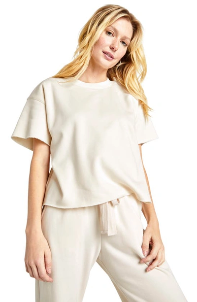 Shop Splendid Goldie Short Sleeve Sweatshirt In White Sand