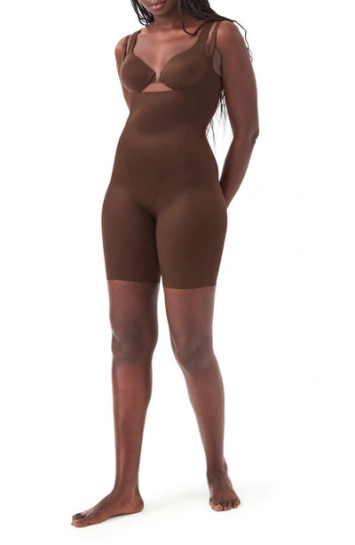 Shop Spanxr Thinstincts® 2.0 Open Bust Mid-thigh Bodysuit In Chestnut Brown