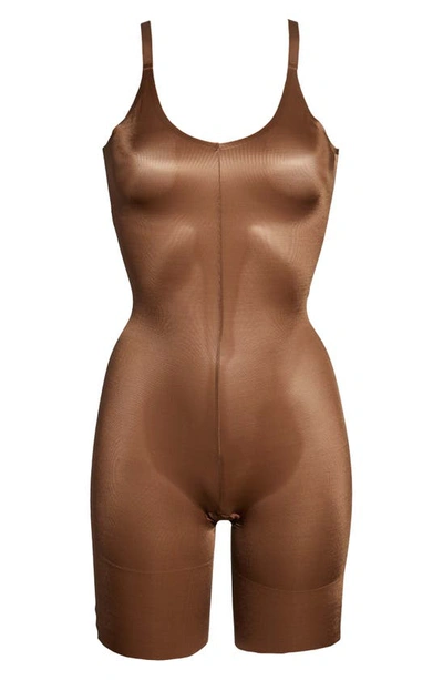 Shop Spanxr Thinstincts® 2.0 Open Bust Mid-thigh Bodysuit In Chestnut Brown