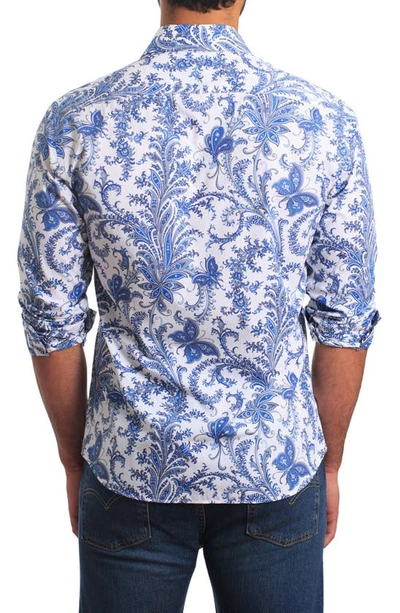 Shop Jared Lang Trim Fit Floral Cotton Button-up Shirt In White And Blue
