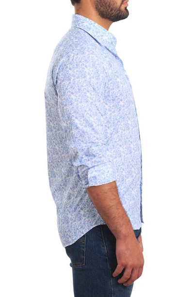 Shop Jared Lang Trim Fit Floral Cotton Button-up Shirt In White And Blue