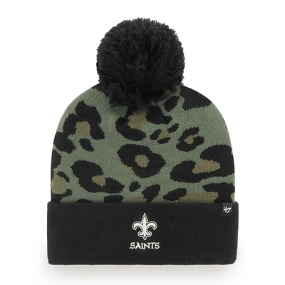 Shop 47 ' Green/black New Orleans Saints Bagheera Cuffed Knit Hat With Pom