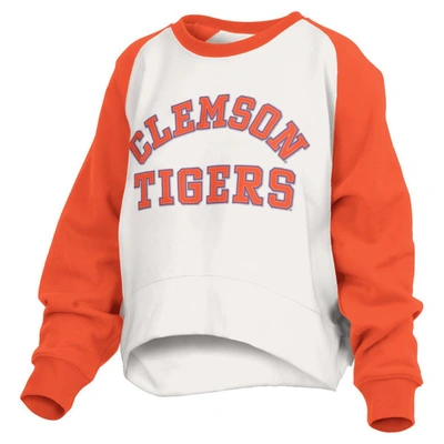 Shop Pressbox White Clemson Tigers Lotus Raglan Pullover Sweatshirt