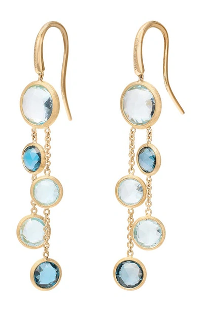 Shop Marco Bicego Jaipur 18k Yellow Gold Mixed Blue Topaz Two-strand Earrings In Yellow Gold/ Blue Topaz