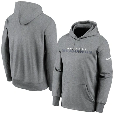Shop Nike Heathered Charcoal Seattle Seahawks Wordmark Therma Performance Pullover Hoodie In Heather Charcoal