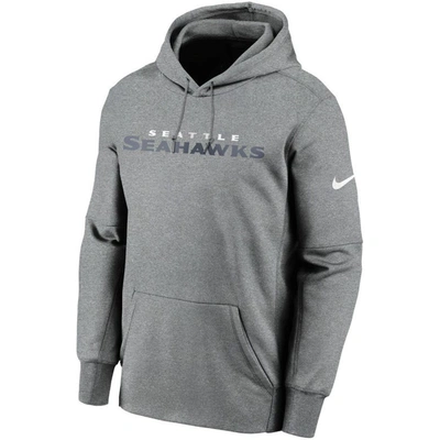 Shop Nike Heathered Charcoal Seattle Seahawks Wordmark Therma Performance Pullover Hoodie In Heather Charcoal