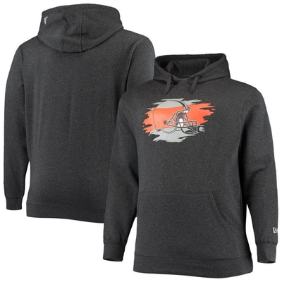 Shop New Era Charcoal Cleveland Browns Big & Tall Primary Logo Pullover Hoodie In Heather Charcoal