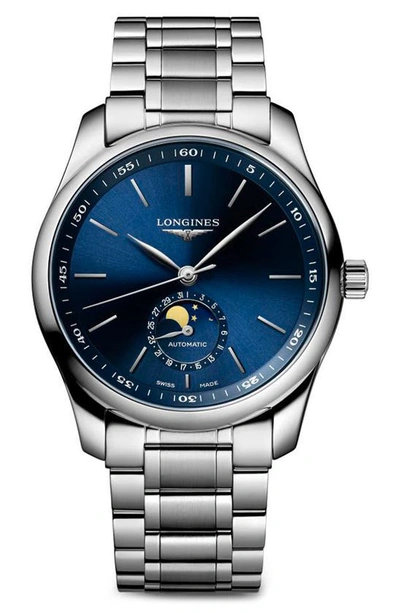Shop Longines Master Automatic Bracelet Watch, 40mm In Silver/ Blue