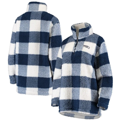 Shop G-iii 4her By Carl Banks Navy Seattle Seahawks Sherpa Plaid Quarter-zip Jacket