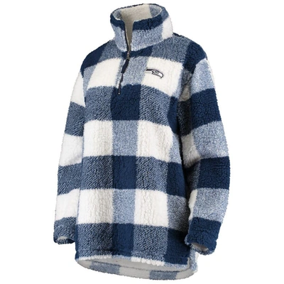 Shop G-iii 4her By Carl Banks Navy Seattle Seahawks Sherpa Plaid Quarter-zip Jacket