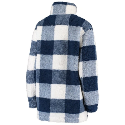 G-iii 4her By Carl Banks Women's Deep Sea Blue And White Seattle Kraken Plaid Sherpa Quarter-zip Jacket In Navy