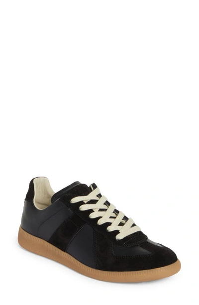 Maison Margiela Men Black Leather And Suede Replica Sneakers In Black/black H6851